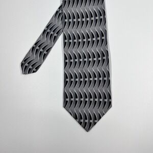 Enrico Guccini Gray Geometric Silk Necktie Handmade Mens One Size